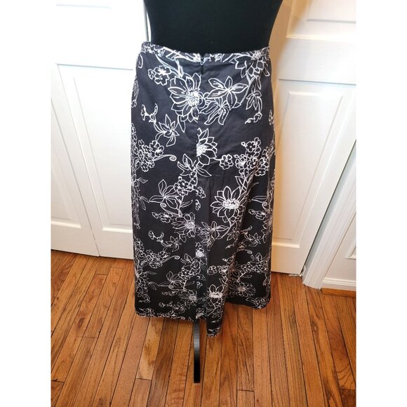 Sag Harbor Black/White Floral A-Line Midi Skirt sz 16 Whimsygoth Cottage Boho - Picture 2 of 7